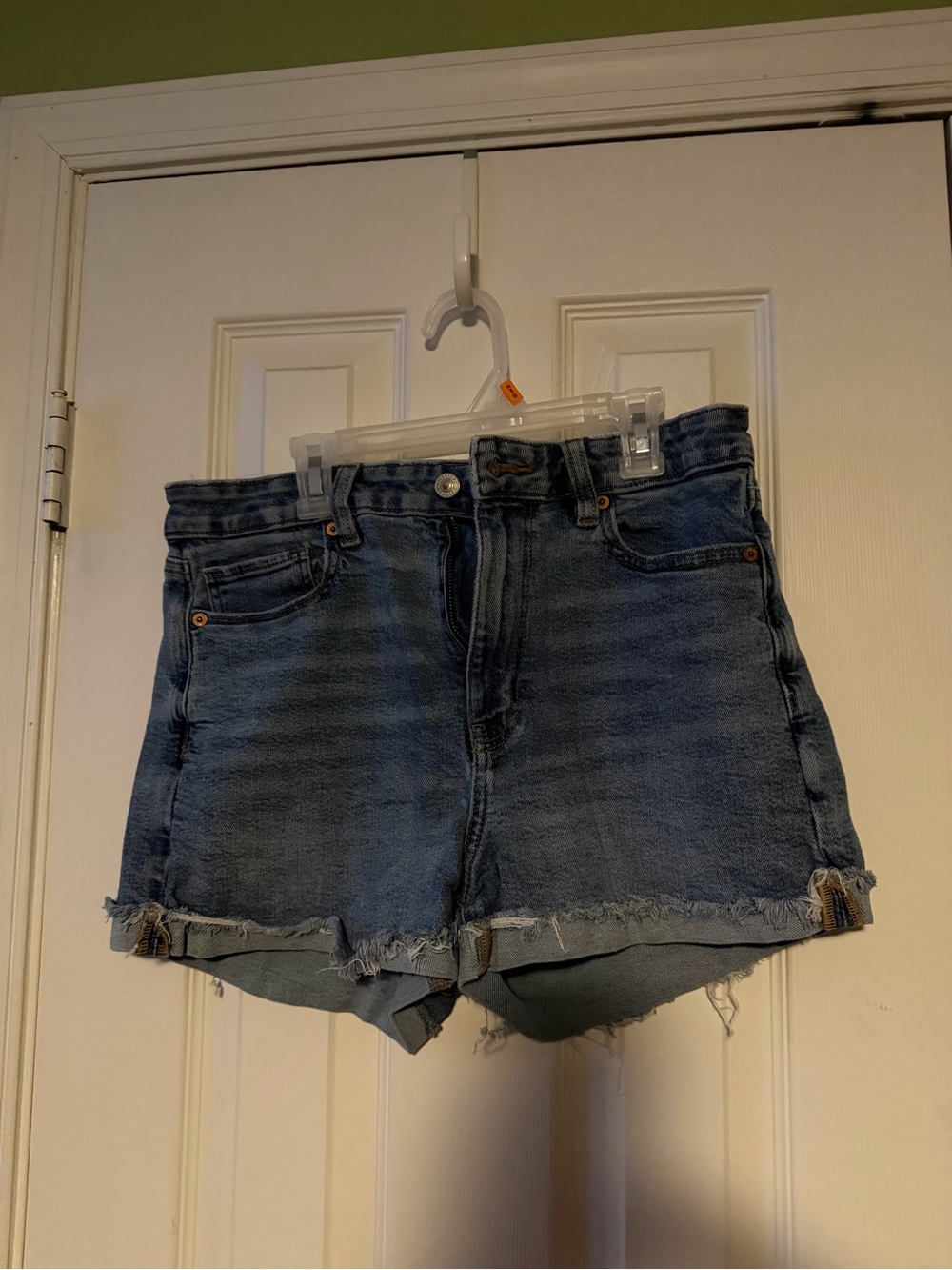 American Eagle Outfitters Light Blue Frayed Hem High-Rise Denim Shorts